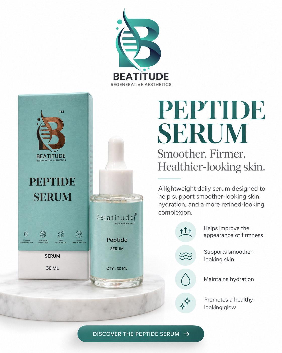 Beatitude Peptide Serum – Smoother, Firmer, Healthier-Looking Skin | 30 ML Main image