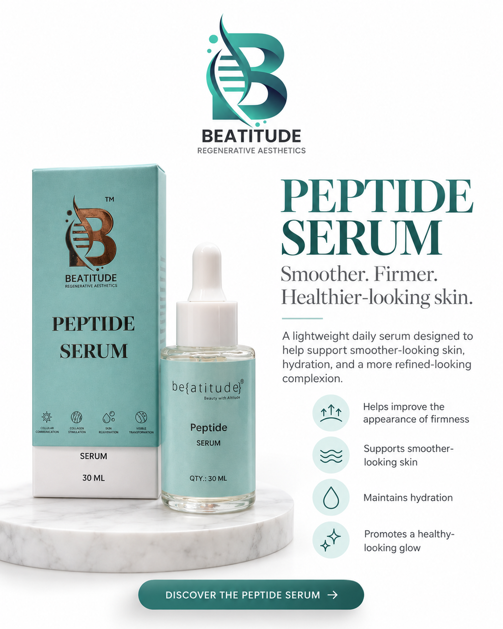 Beatitude Peptide Serum – Smoother, Firmer, Healthier-Looking Skin | 30 ML