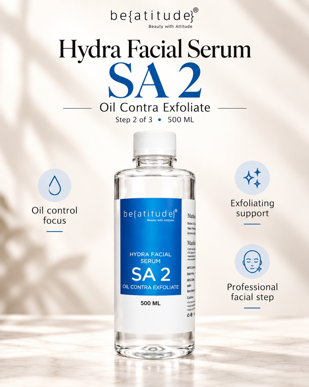 Beatitude Hydra Facial Serum Combo | AS1 + SA2 + AO3 | Professional 3-Step Hydra Facial Solutions | 3 × 500 ML