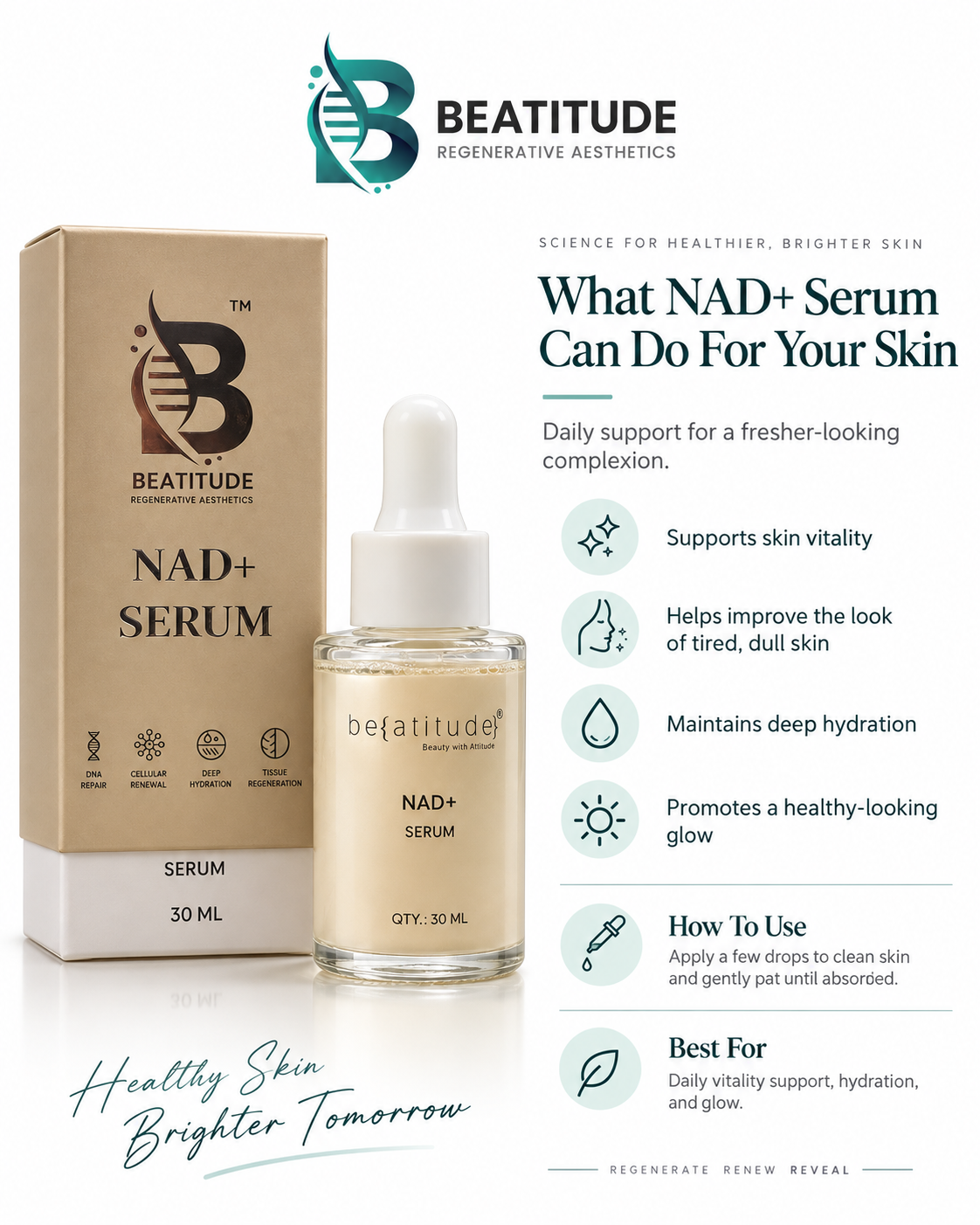 Beatitude NAD+ Serum – Recharge, Repair & Renew | 30 ML