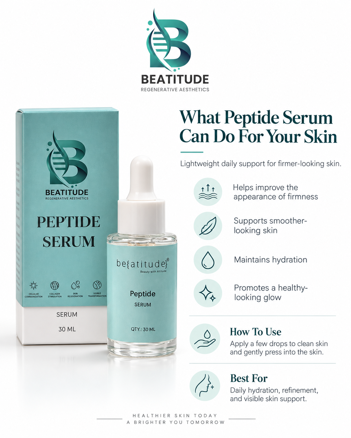 Beatitude Peptide Serum – Smoother, Firmer, Healthier-Looking Skin | 30 ML Secondary image