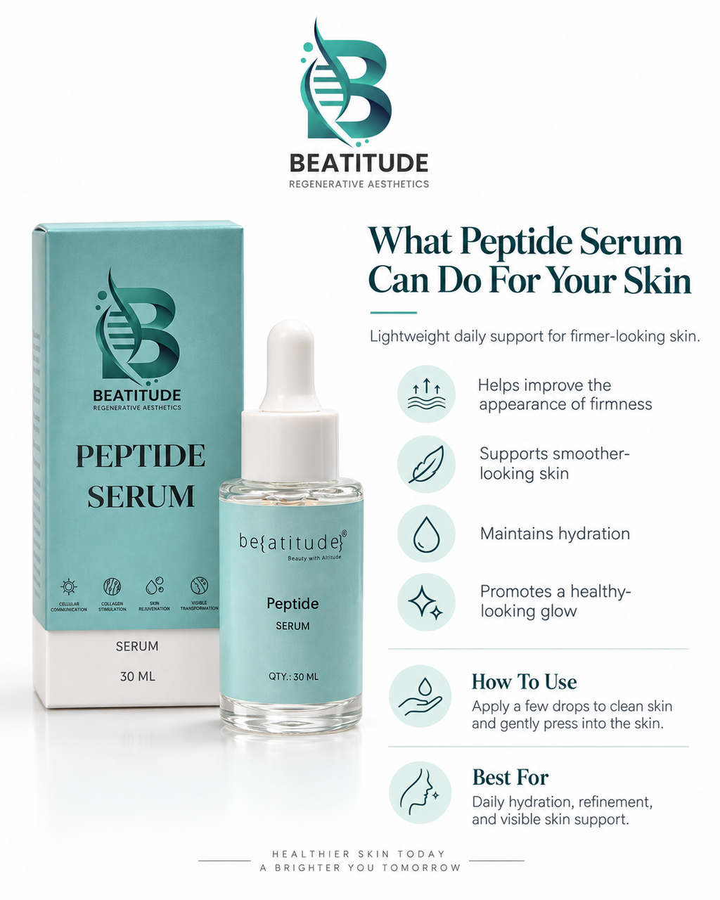 Beatitude Peptide Serum – Smoother, Firmer, Healthier-Looking Skin | 30 ML