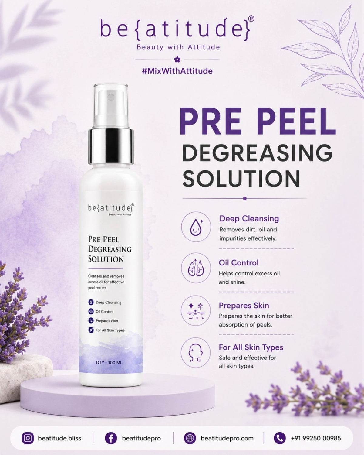 Beatitude Pre Peel Degreasing Solution 100 ML | Professional Skin Preparation & Deep Cleansing