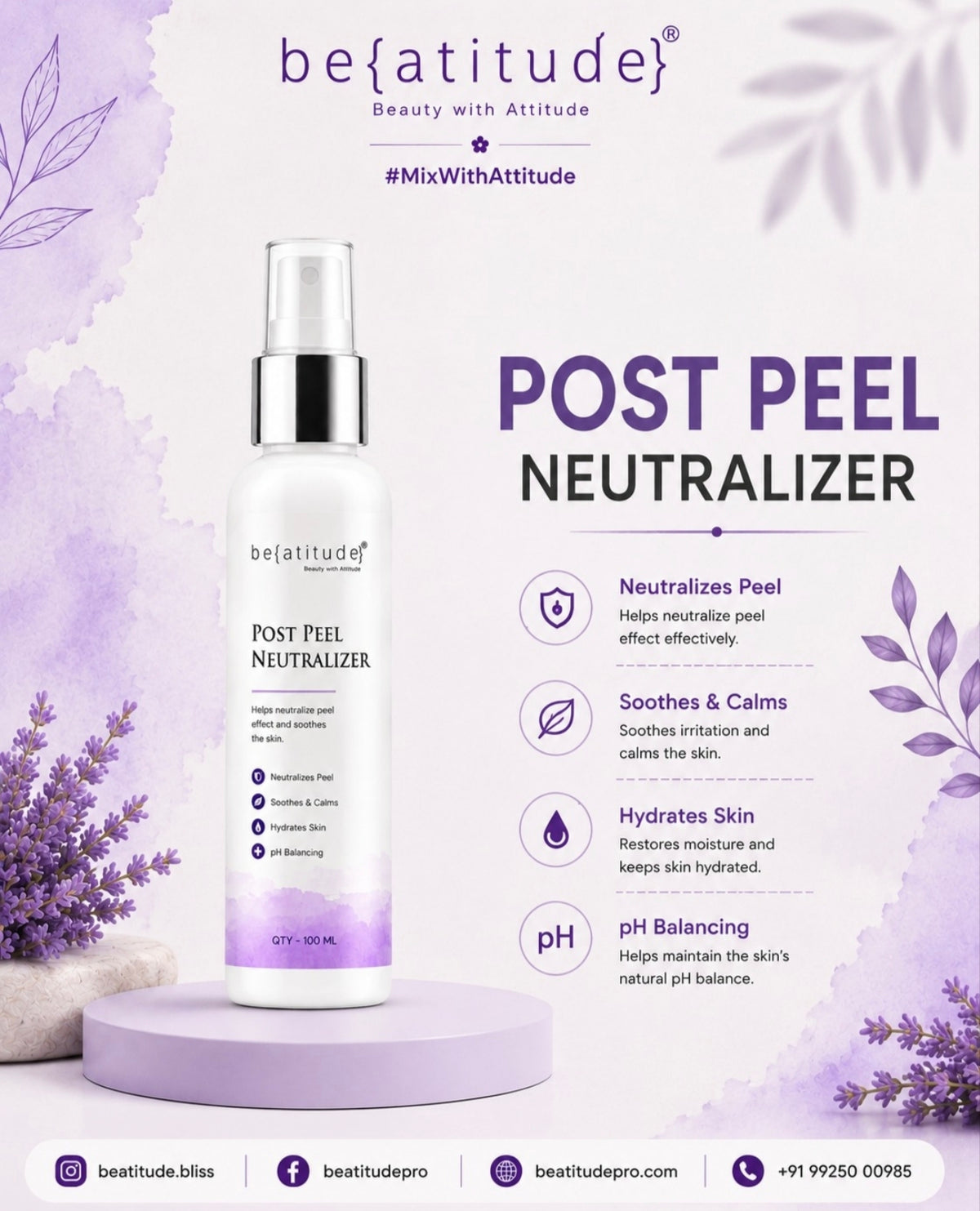 Beatitude Post Peel Neutralizer 100 ML | Professional Chemical Peel Neutralizing & Skin Calming Solution
